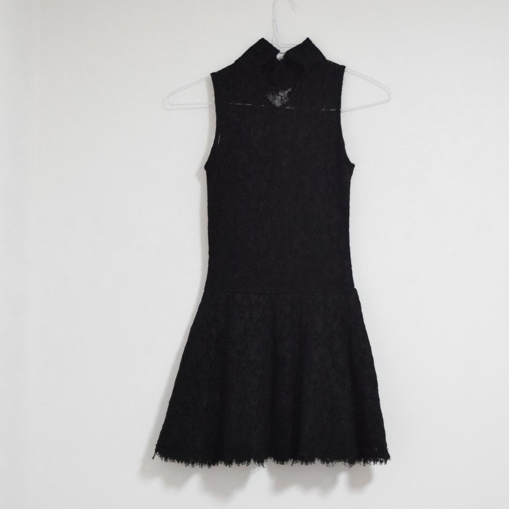 ARDEN B Black Floral Lace Mock Neck Fit & Flare Skater Mini Dress | Size XS